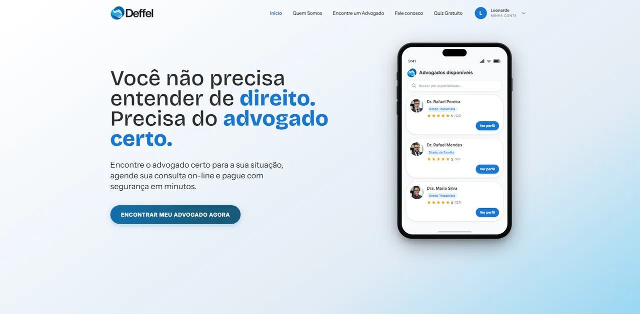 Site Deffel — plataforma para encontrar advogados