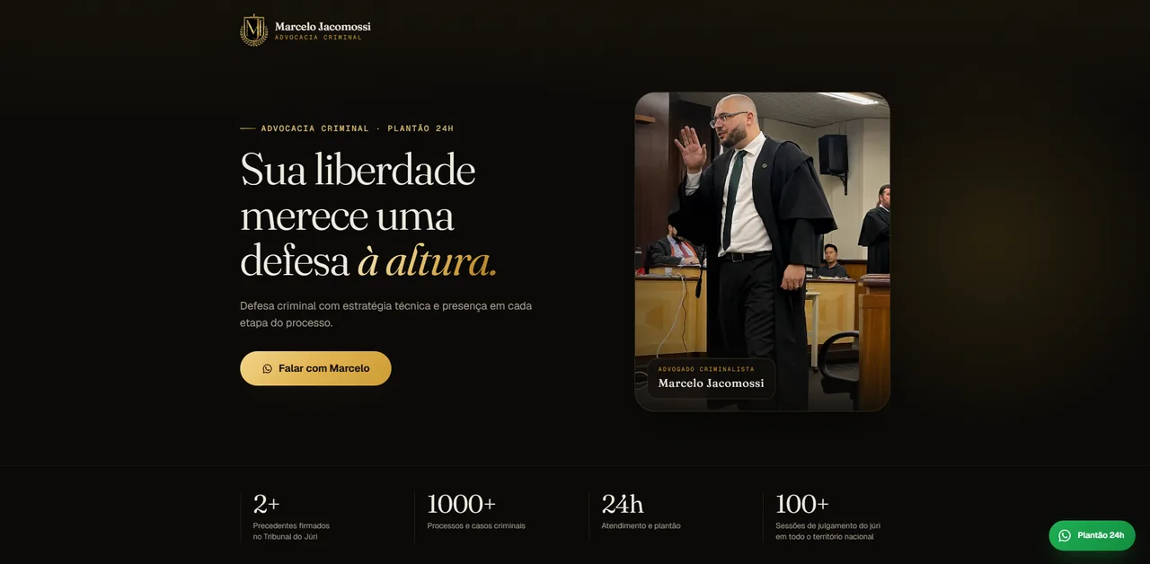 Site novo do Dr. Marcelo: escuro, serif clássica, dourado